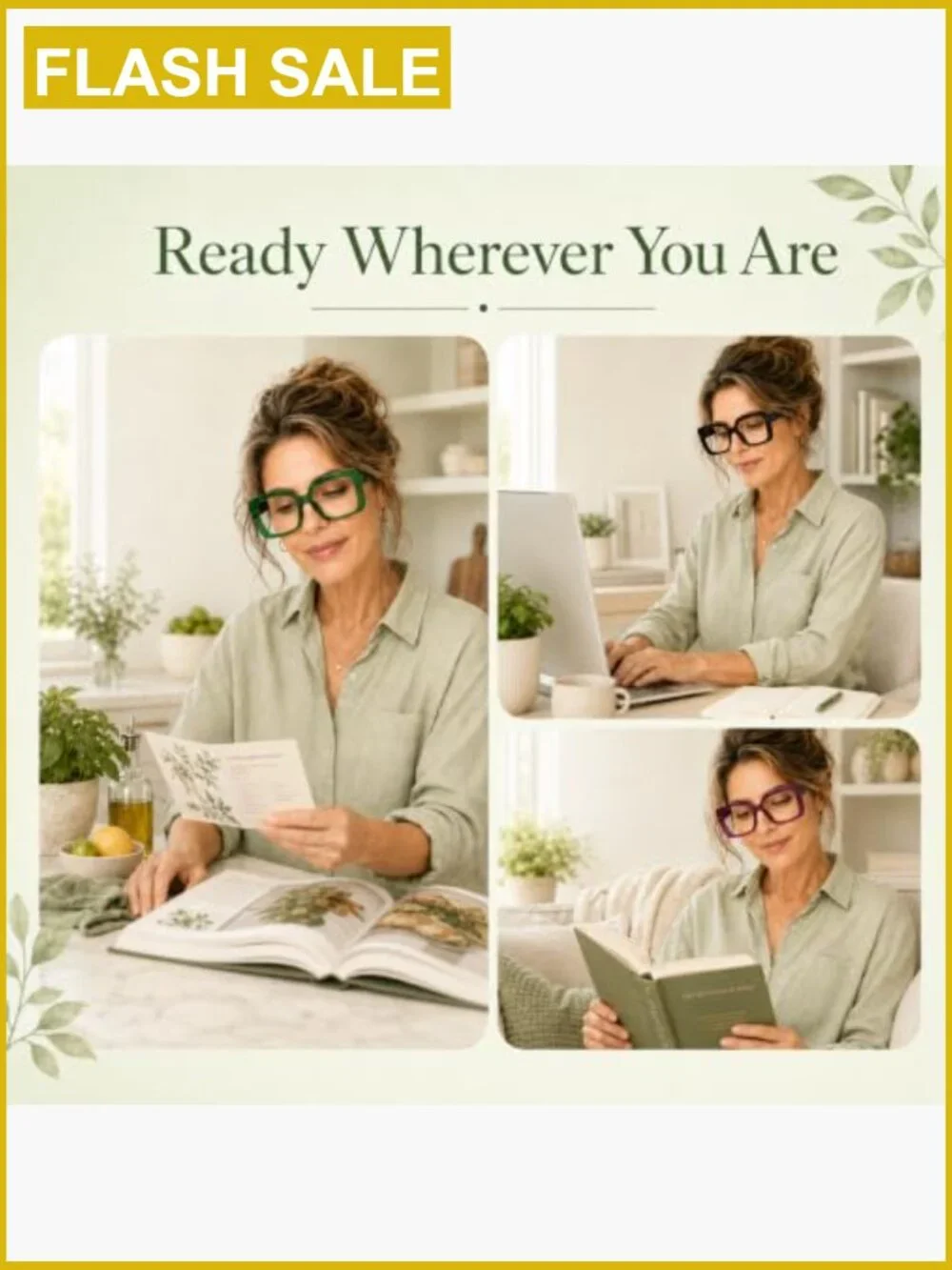 6 Pack Oversized Reading Glasses for Women +1.50 - Screwless Spring Hinges -